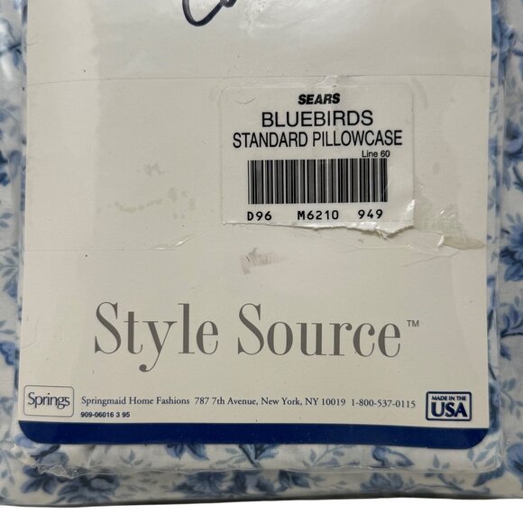 Springs Springmaid Bluebirds Queen Flat Fitted Pillowcases Blue Floral 50/50 Set - Picture 3 of 7